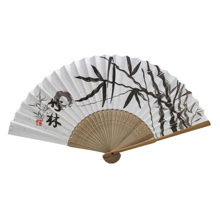 brown bamboo ribs hand held folding paper fans with custom logo printed
