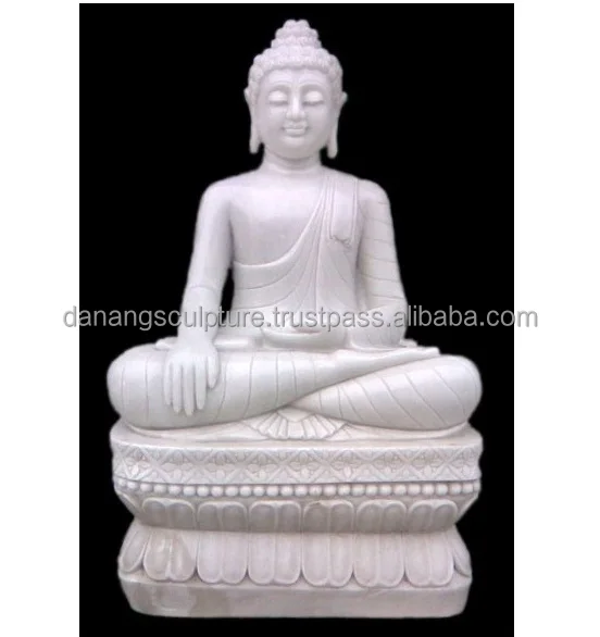 Hand Carved Sitting Thai Buddha white marble stone statue DSF-P012