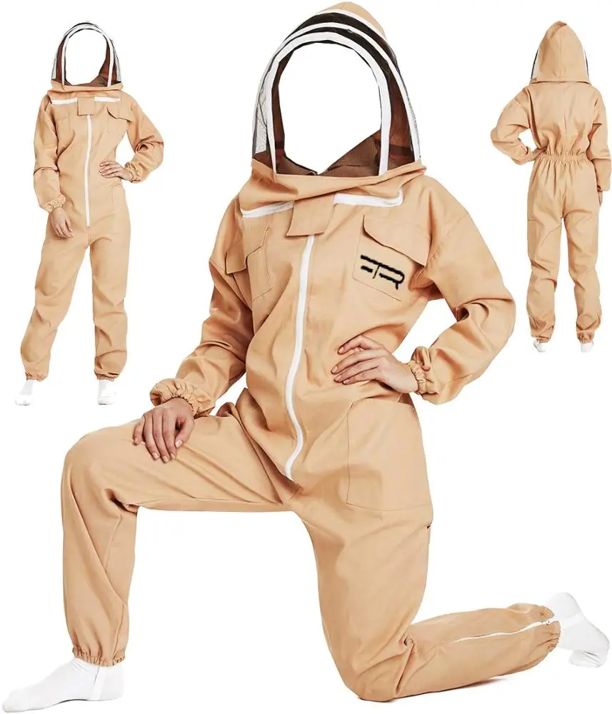 
Beekeeping Suit - Sand - (All-in-One) - Fencing Veil - Total Protection for Professional & Beginner Beekeepers 