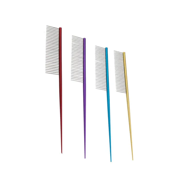 
Hot Sale Pet Grooming Accessories Aluminum Alloy Handle Stainless Steel Dog Sharp Tail Row Comb 