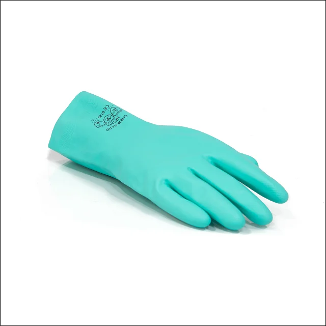 OEM direct factory flocklined non latex green nitrile gloves Malaysia for chemical resistant oil grease for car repair use