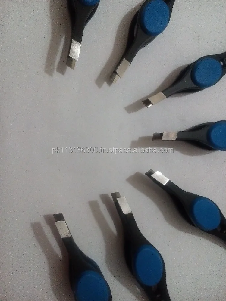 Professional Eyebrow Tweezers with Comfortable Rubber Grip for Salon or Home Use