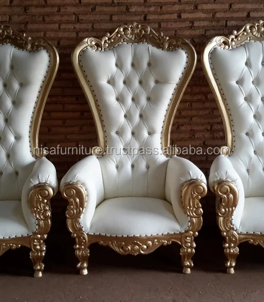 Деревянные белые королевские престольные стулья с высокой спинкой, роскошные белые кремовые стулья из синтетической кожи для гостиной