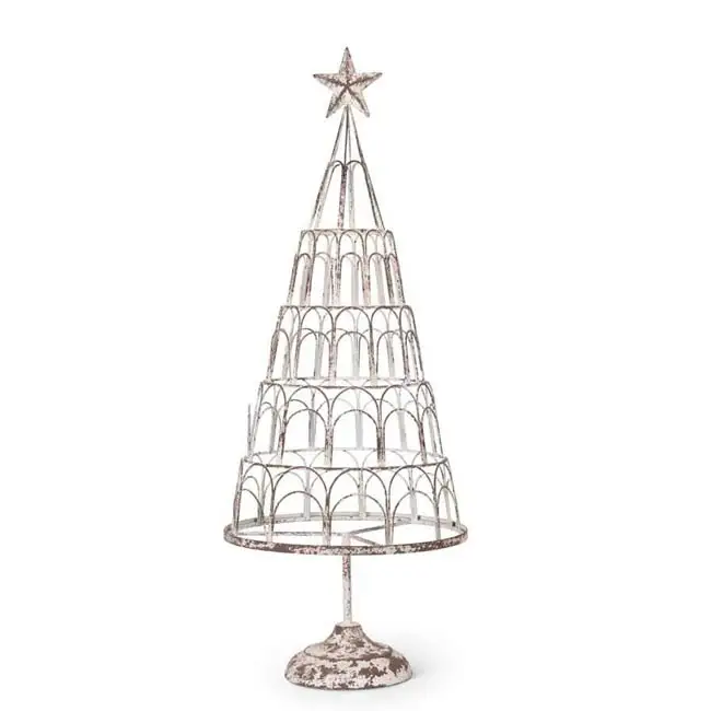 White Wash Desktop Christmas Tree | Mini Metal Tabletop Xmas Tree Ornaments Display Stand