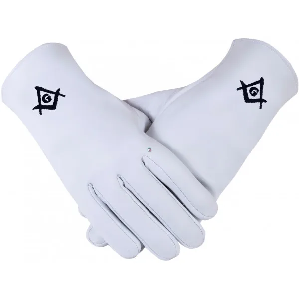 BLACK LEATHER MASONIC REGALIA-MASONIC SOFT PLAIN WHITE LEATHER GLOVES (MED/LARGE/XLARGE)