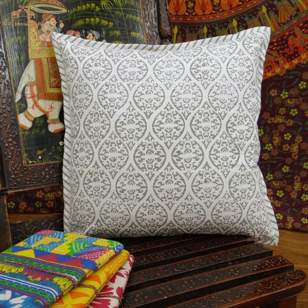 Hand Block Printed Cushion Cover 100% Cotton Bolster Indian Sanganeri Print Textile Pillow Cover