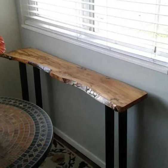 Antique Live Edge Red Wooden Console Table