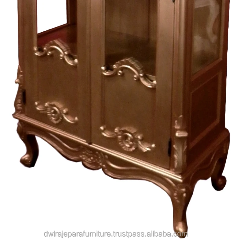 French Furniture Livingroom Showcase Cabinet 2 Glass Door Copper Color - Painted Furniture Indonesia