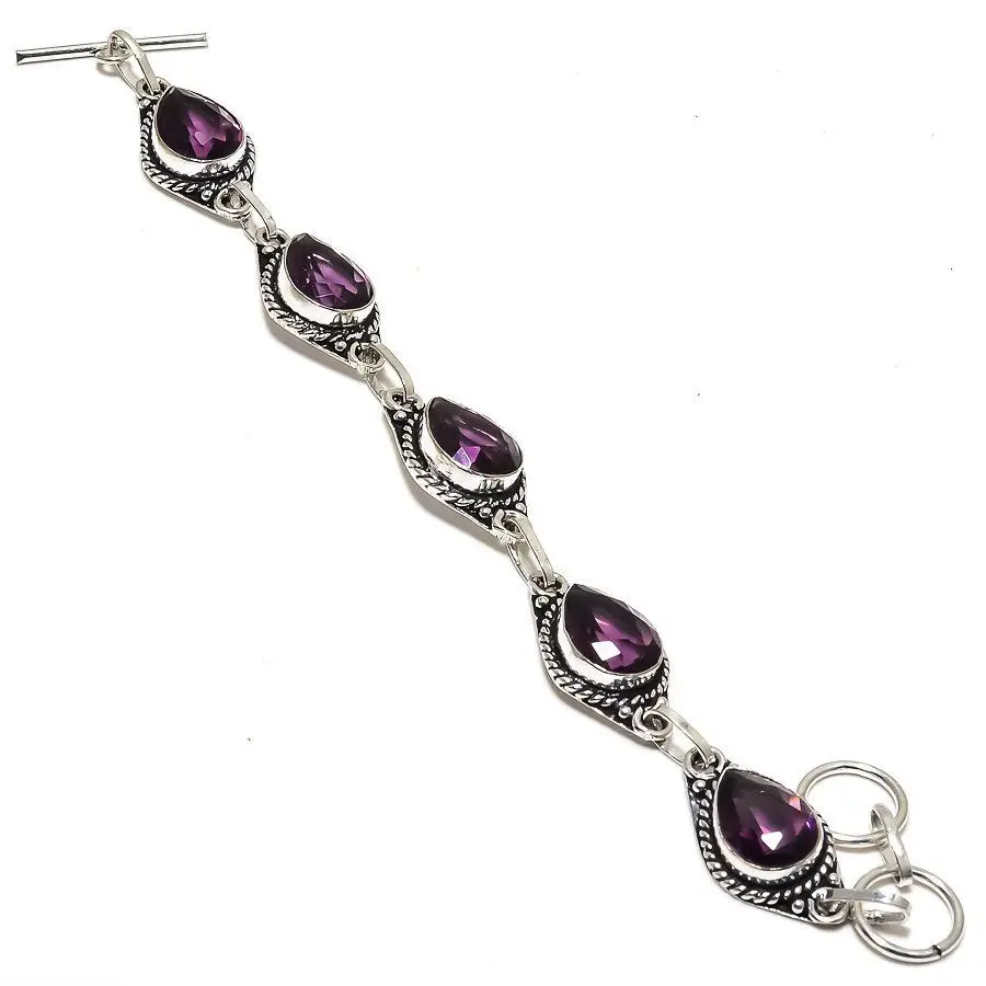 Tempting African Amethyst Gemstone 925 Sterling Silver Jewelry Bracelet
