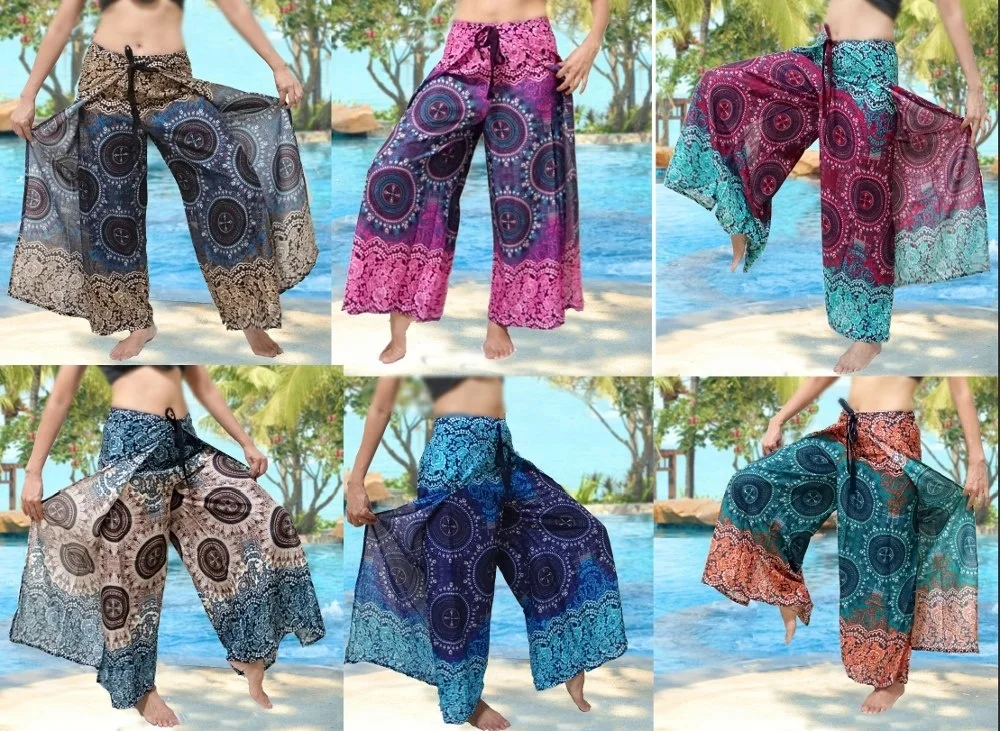 Mandala Dashiki Print BOHO Harem Wide Legs Pants Gypsy Yoga Belly Dance Art Fisherman skirt Maxi Sarong Wrap tie pants
