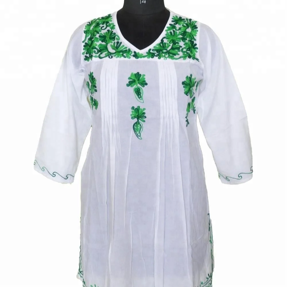 Белая вышитая блузка Kurti Top красочная Этническая