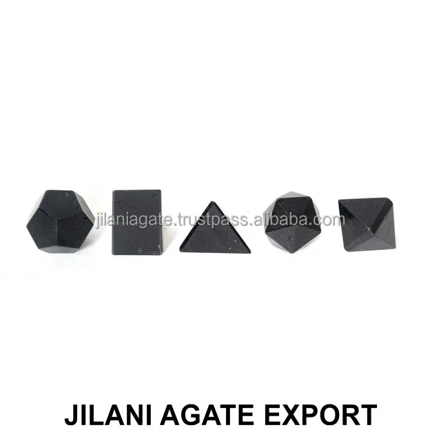 Agate Black Tourmaline 5pcs Geometry Set  Wholesale Platonic Solid Crystal Set Supplier Bulk Sacred Geometry Set