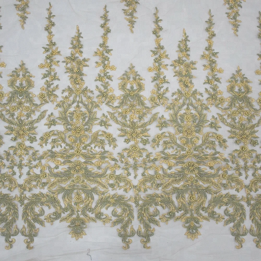 High quality bridal lace fabric beaded embroidery water soluble net nigerian lace fabric market in dubai HY0772-7