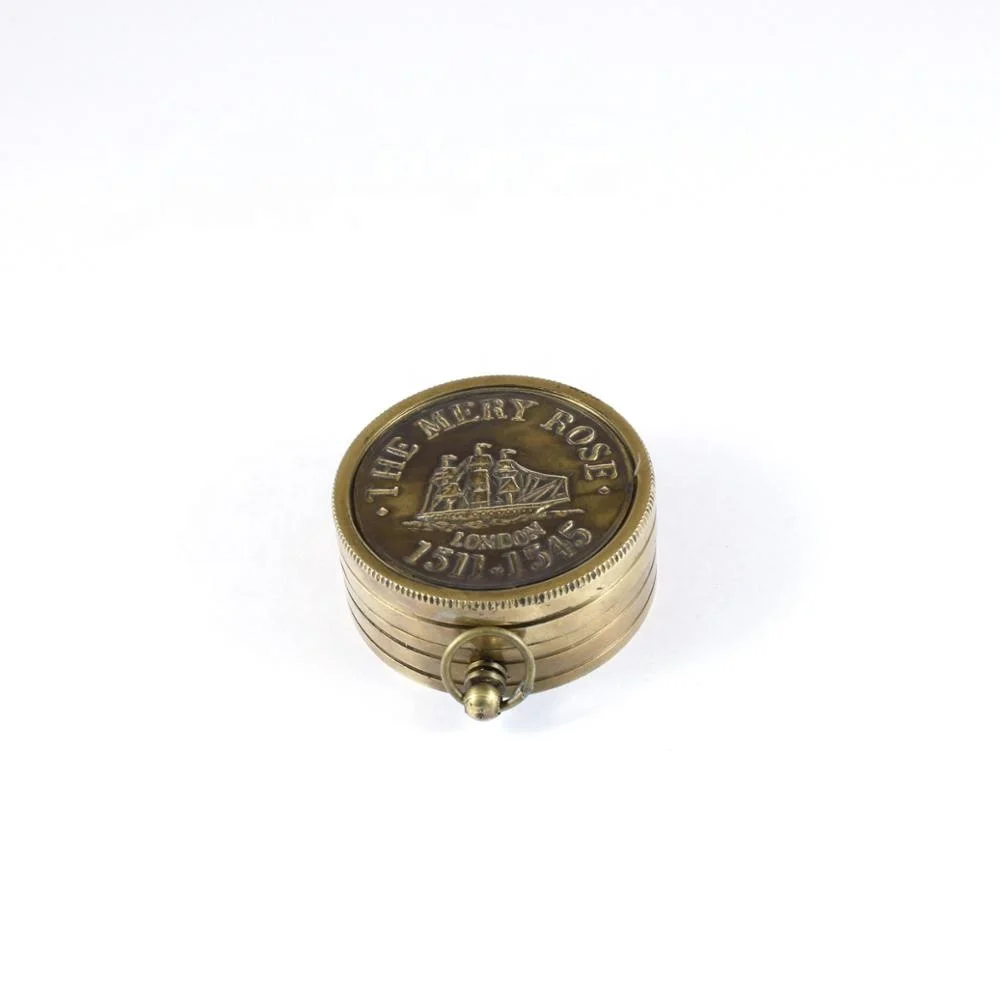 The Merry Rose London 1511-1545 Vintage Finish Brass Compass, World time Indicator in Leather Case.