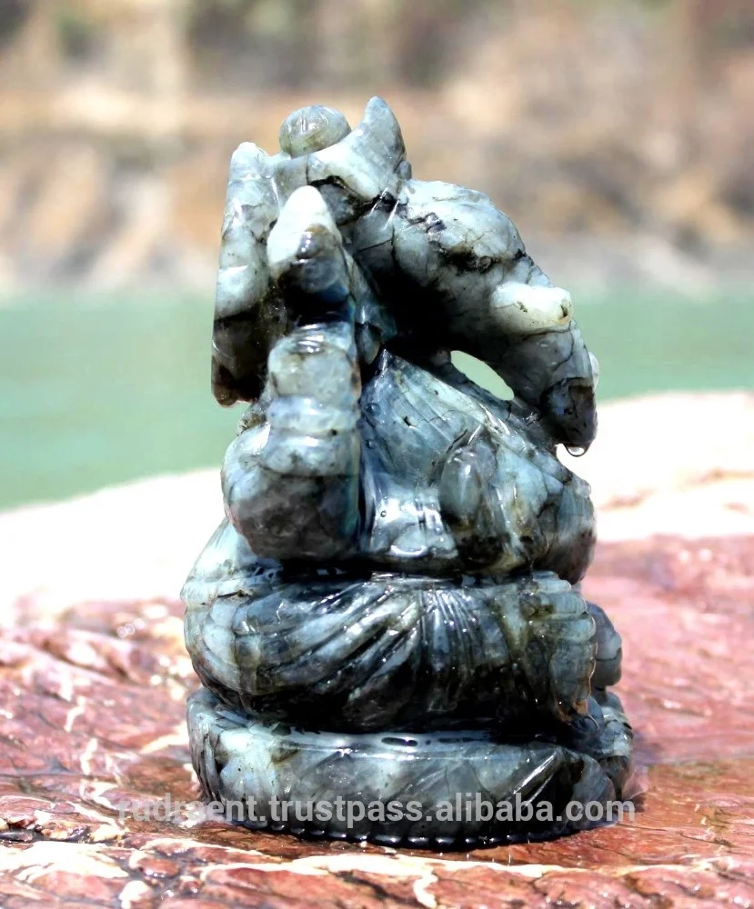 Labradorite Carved Handmade Ganesha Statue Figurine Natural Gemstone Rudra Gems Engraving IN;10122740 Religious SCULPTURE India