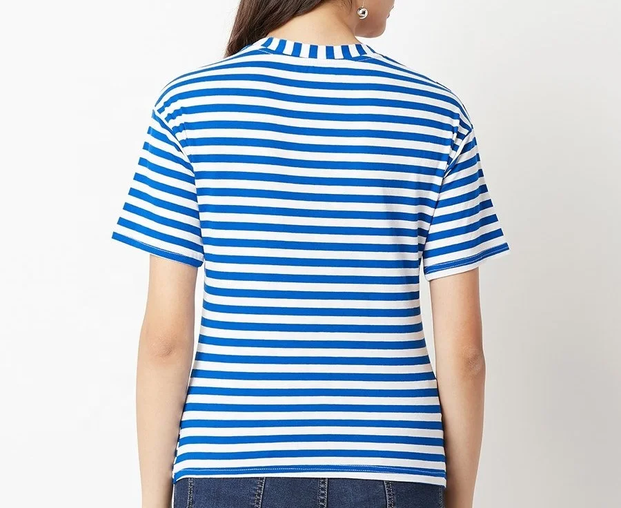 custom striped colourful t shirts womens short sleeves