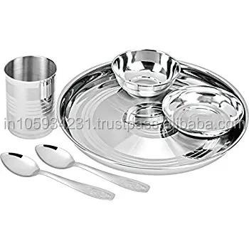 9 Pcs stainless steel thali sets with shiny finish for regular use