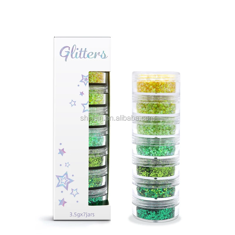 Shinein New Yellow Green Hybrid Mixed Colors Private Label Face Glitter Powder Shimmer Cosmetic Glitter Eyeshadow