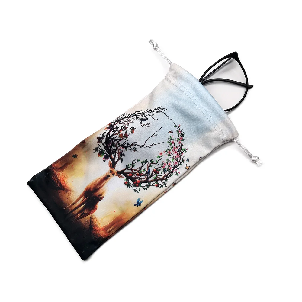 Custom Logo Printed Microfiber Drawstring Eyeglasses Sunglasses Glasses bag pouch