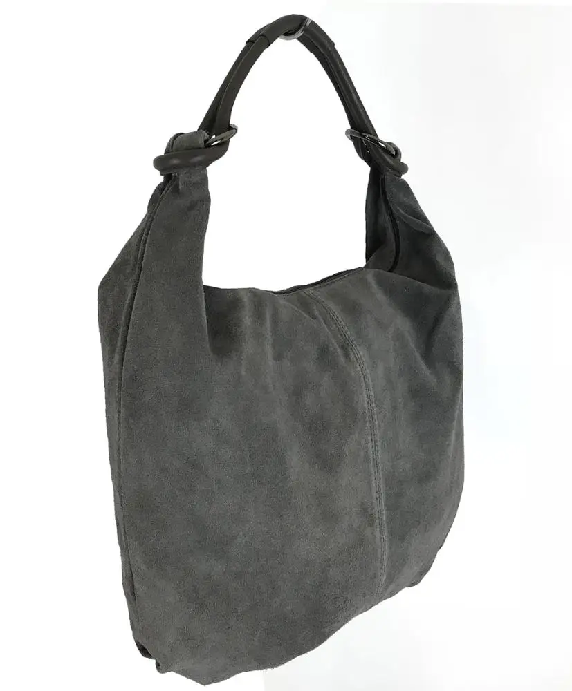 
Women Lady Hobobag Handbag Suede Genuine Leather Made in Italy FG Gray 