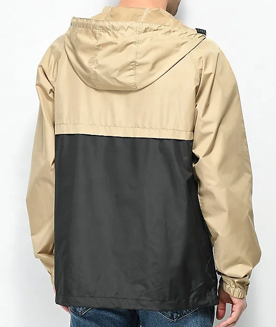 High Quality Super soft Men windbreaker mock up jacket /Khaki & Black Anorak Jacket