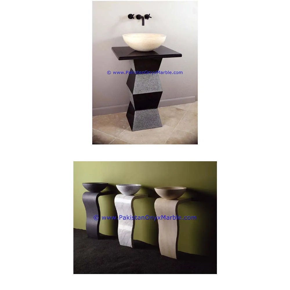 Modern design marble pedestals sinks basins handcarved wash basins free standing Jet Black marble