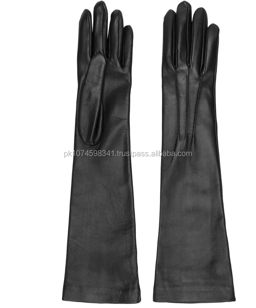 Women fashion long genuine leather winter elbow opera evening gloves