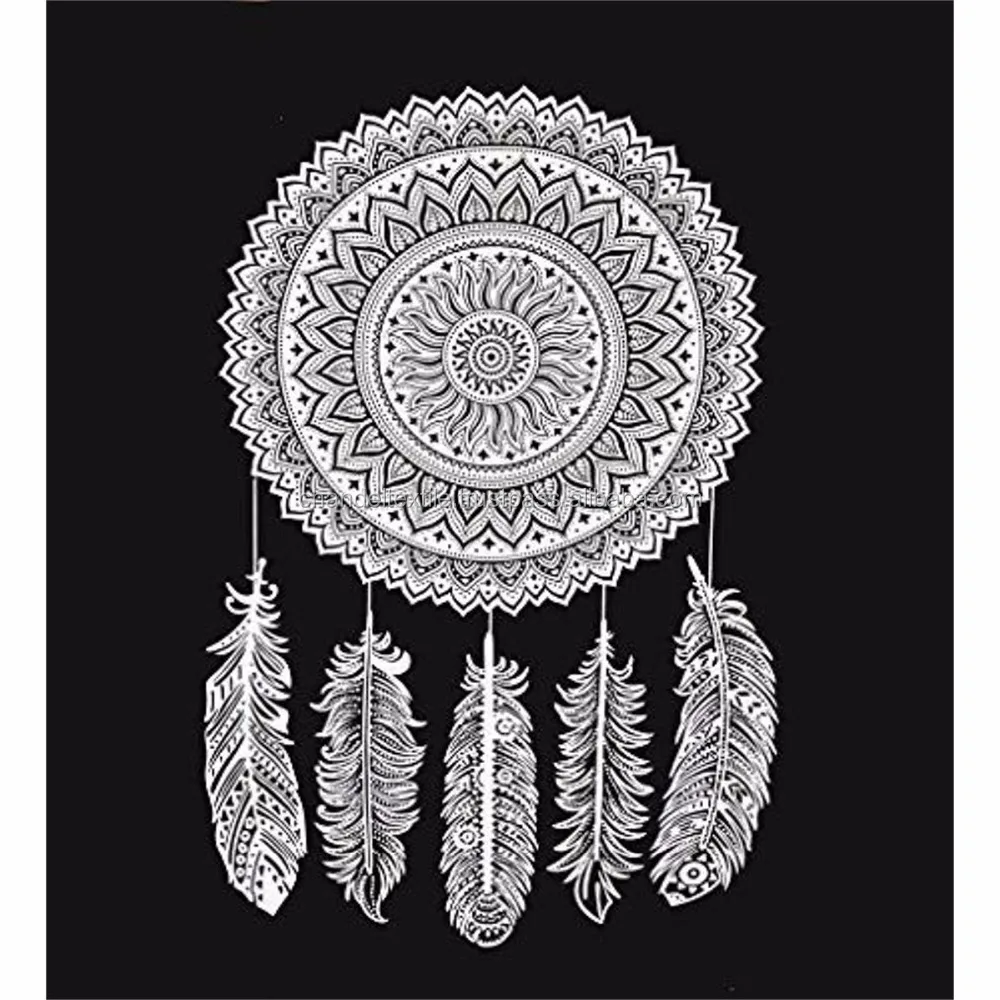 Mandala Tapestry Dream Catcher Black And White Ombre Cotton Bohemian Hippie Wall Hanging Art Bedspread Bedding Tapestries Ethnic