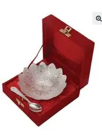 German Silver Bowl with Spoon & Tray 9 pics Set with  Velvet Box These items have antique elegant design that gives addition