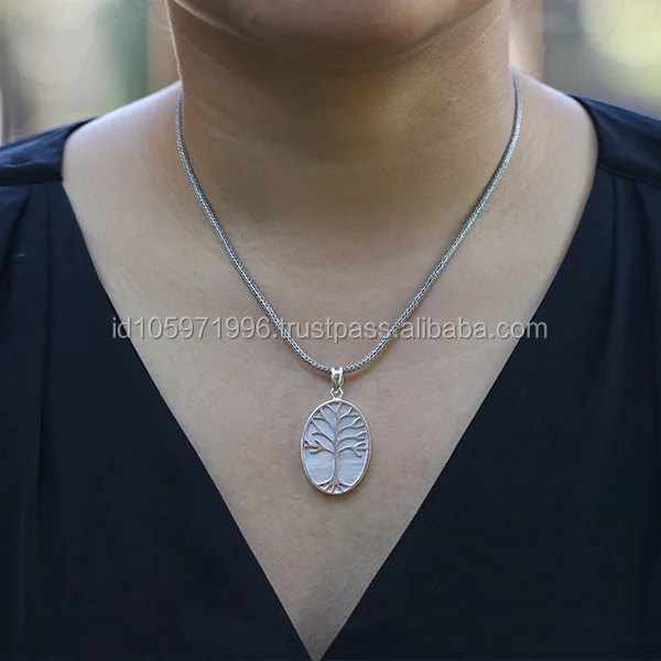 
Bali Silver Tree of Life Pendant with Mother of Pearl 