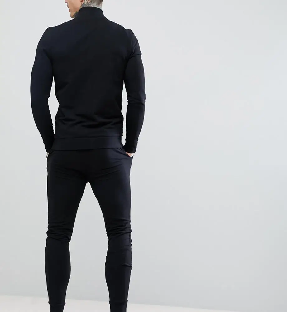 
Tracksuit Muscle Track Jacket/Super Skinny Joggers With Piping in Black 