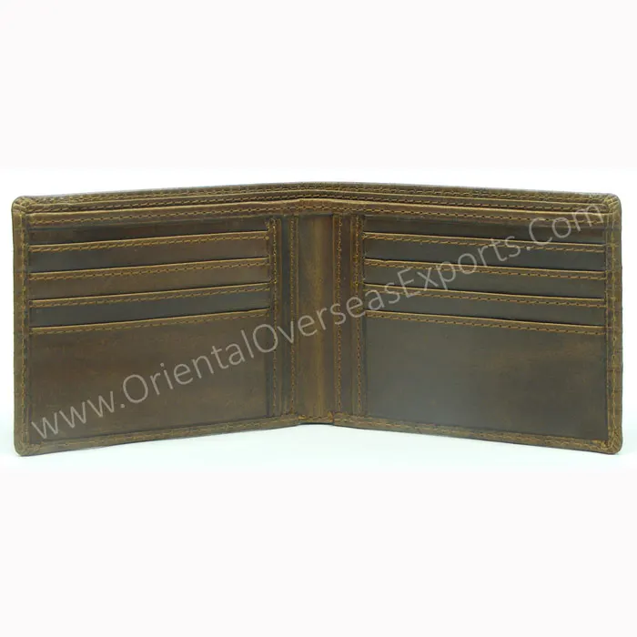 Custom Embossed Mens Leather Wallets GENUINE Leather Buffalo Milled VT Leather Credit Card Wallet RFID Protection Logo added