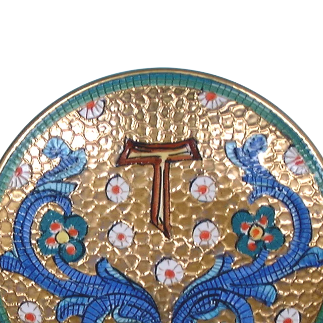 Ceramic church paten hand painted with pure gold handmade in Italy mosaic design eucharist catholic item