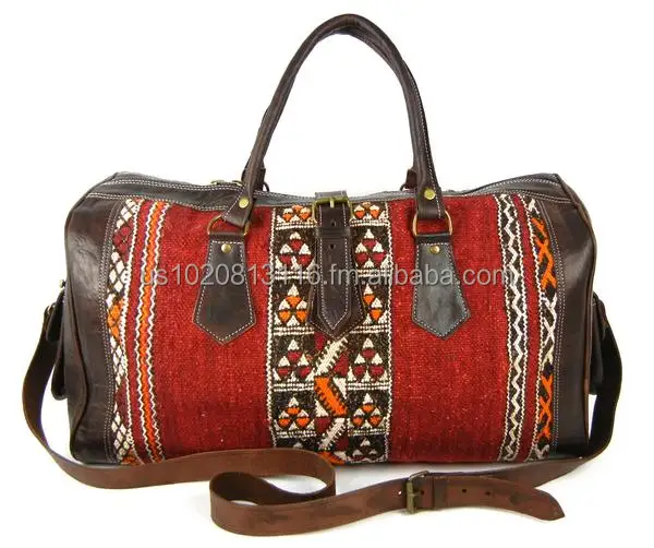 Handmade Genuine Leather Kilim Travel Bag Top Quality