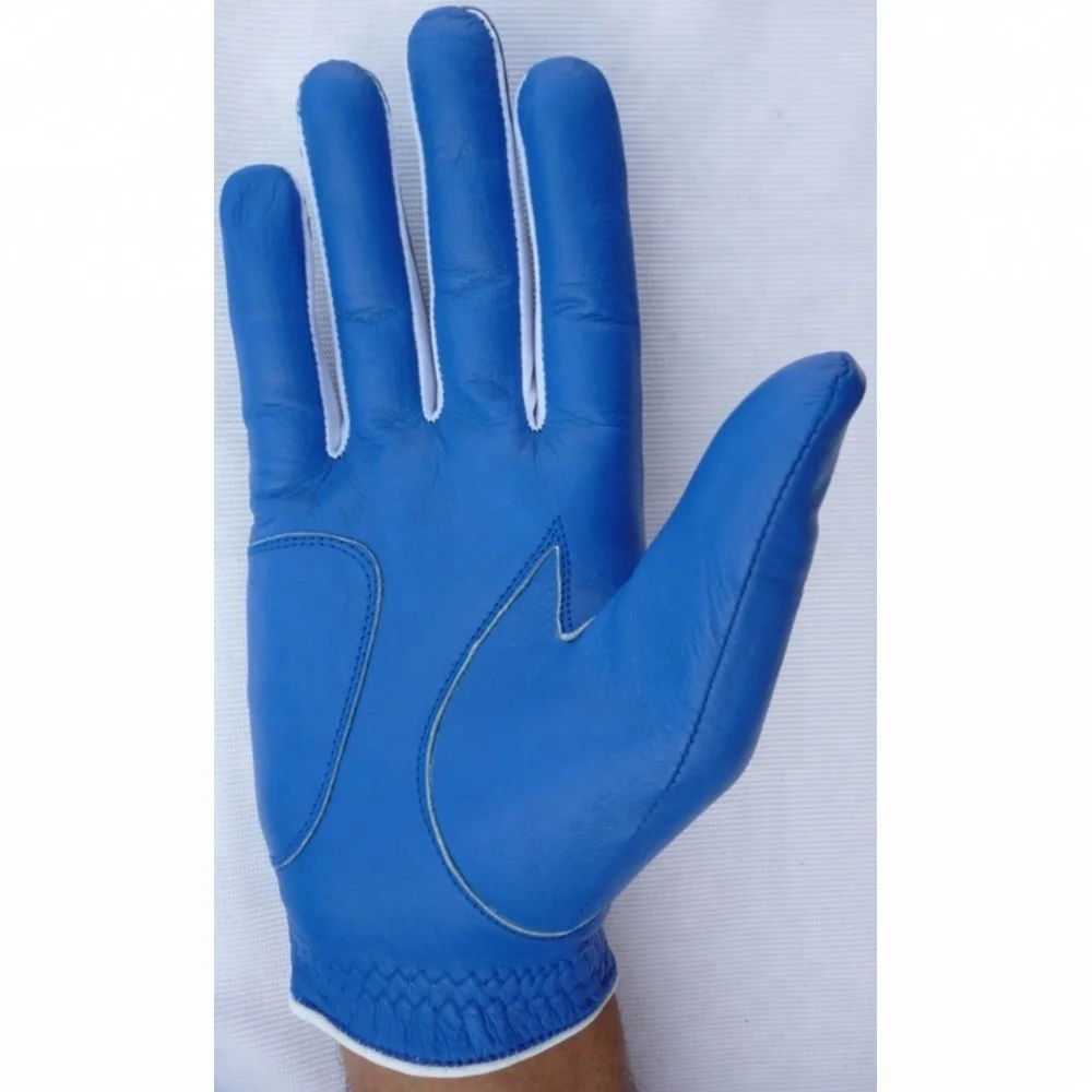 Best selling Custom logo Cabretta leather golf gloves blue color Australia Low price UK