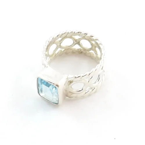 925 Silver Ring Wholesale Blue Topaz Jewelry Adjusting Silver Ring