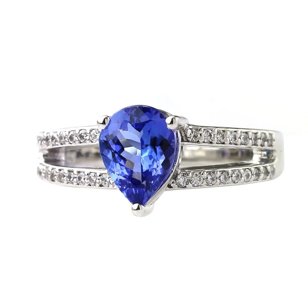 925 Sterling Silver Pear Shaped Tanzanite Engagement Ring New Loveable Design with Stamp for Wedding Party Jewelry for Fingers