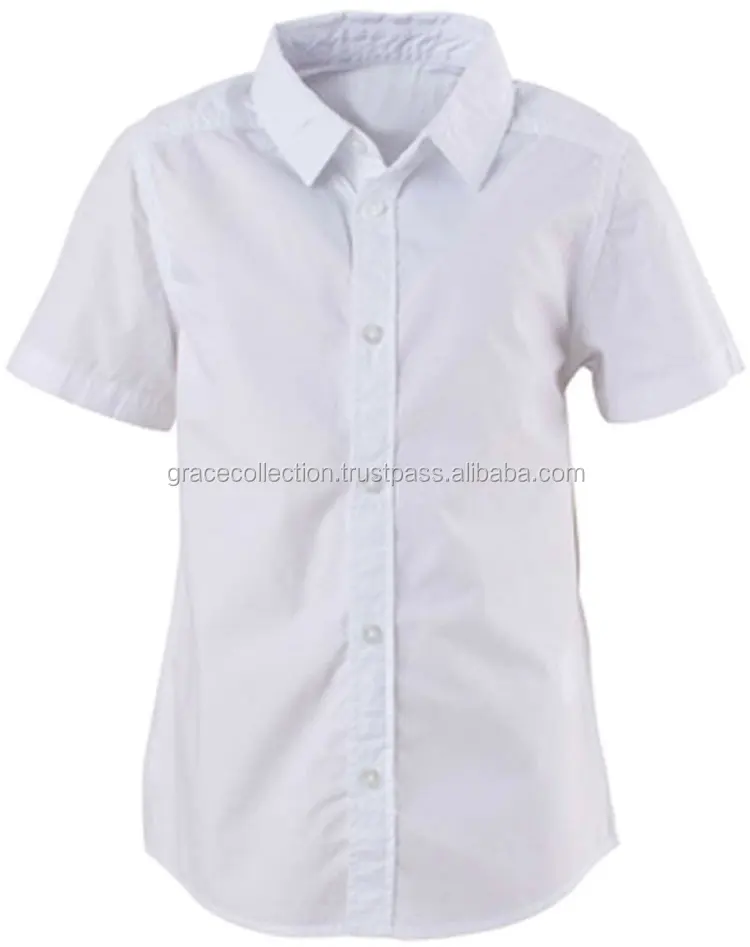 Primary School Short Sleeve Double Pocket Boys Shirts White Shirts