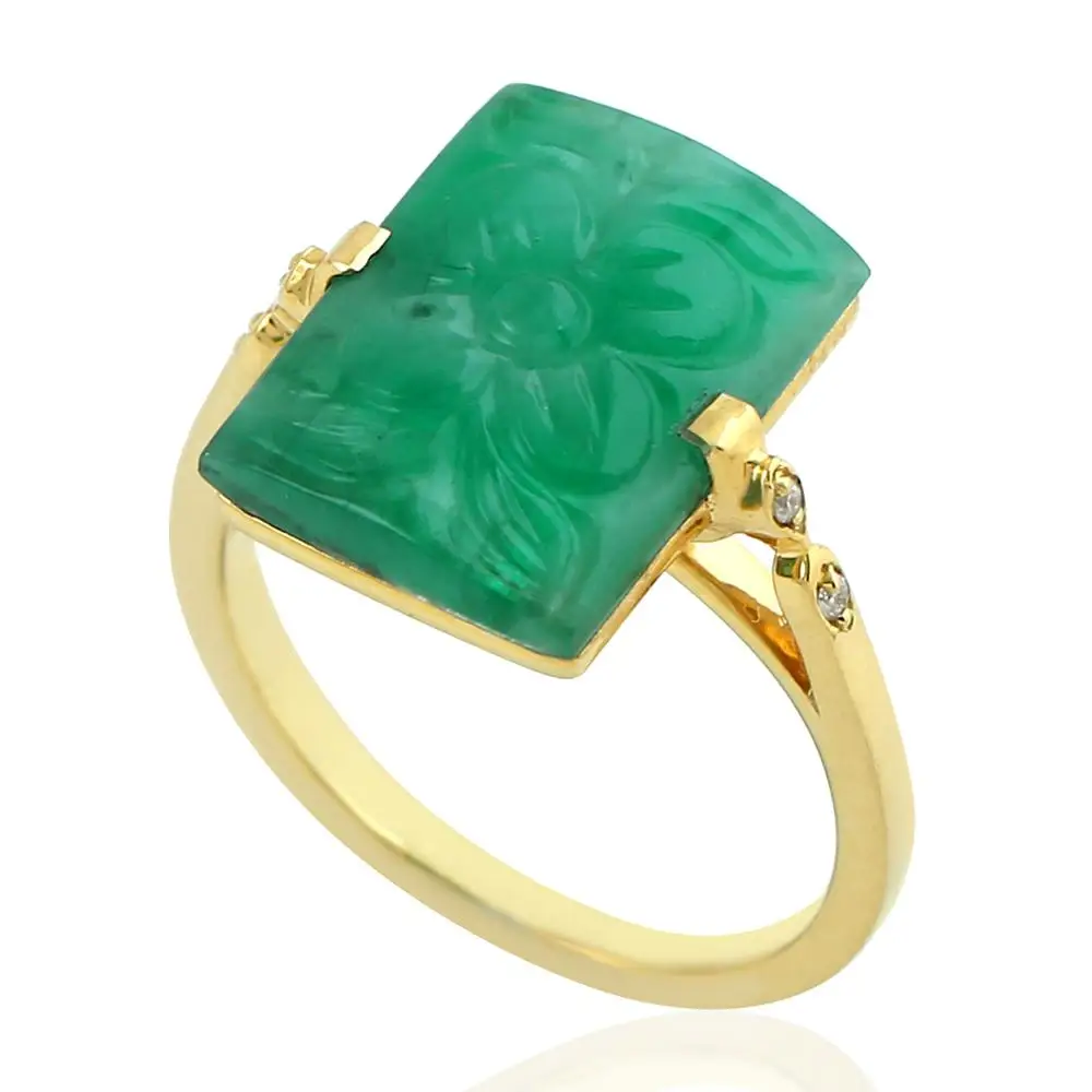 Кольцо из желтого золота 18 карат с изумрудом и бриллиантами, оптовая продажа, поставщик ювелирных изделий