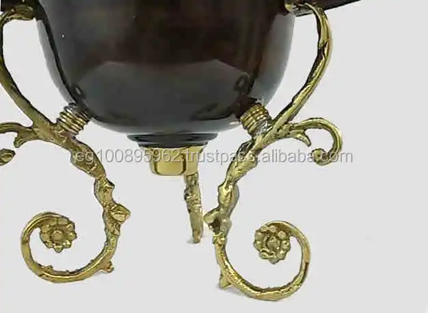 B143 Three Pieces Floral Brass Etched Arabic Brass Incense Burner