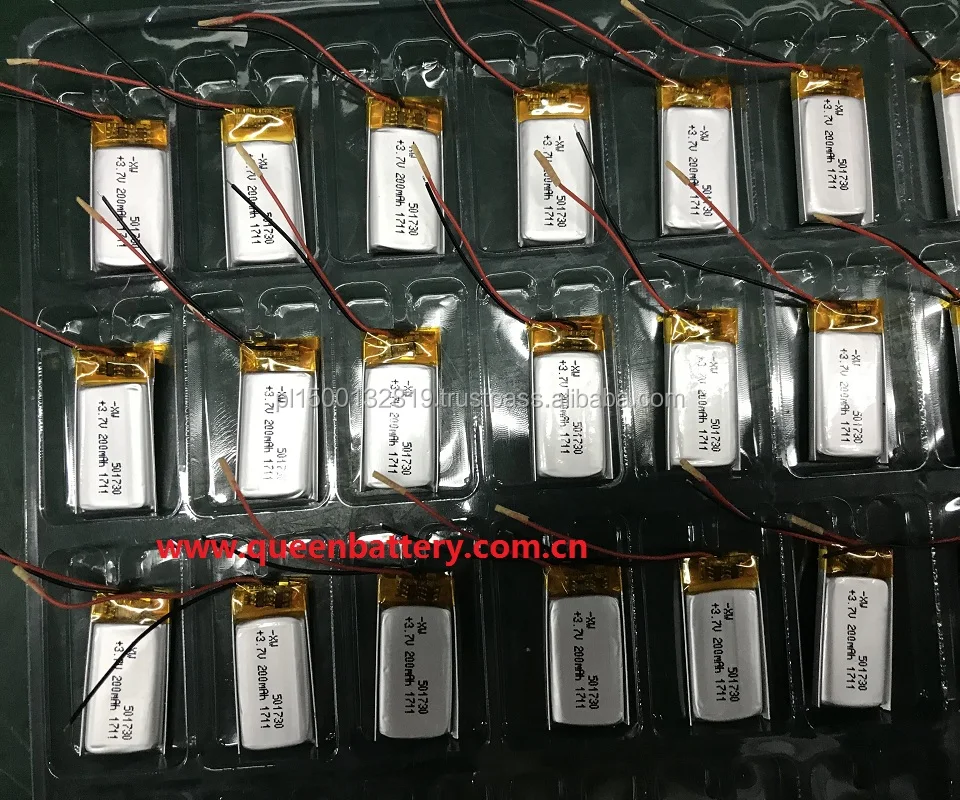 
501730 li-polymer li-po battery pack 1s1p 3.6v 3.7v with pcb 1-2A 200mAh with lead wire 