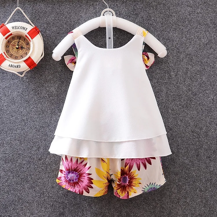Hao Baby Summer Chiffon Set Silk And Satin Kid Two-Piece Cool Summer Suit With Children Big Eyes Pattern Suit