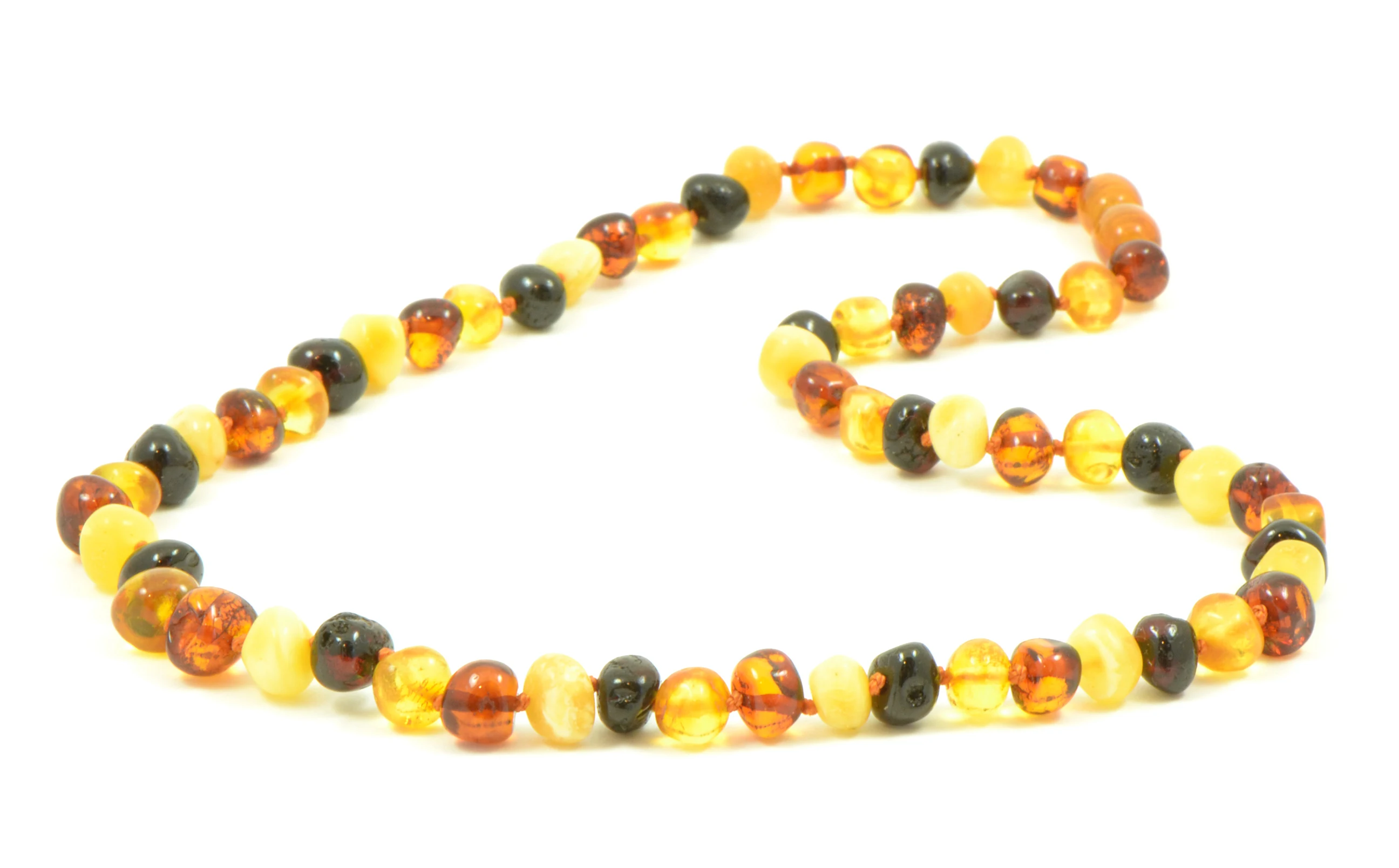 
Genuine Baltic Amber Bead Baby Teething Necklace - Multi Color Amber Beads - Knotted - Hand Made 