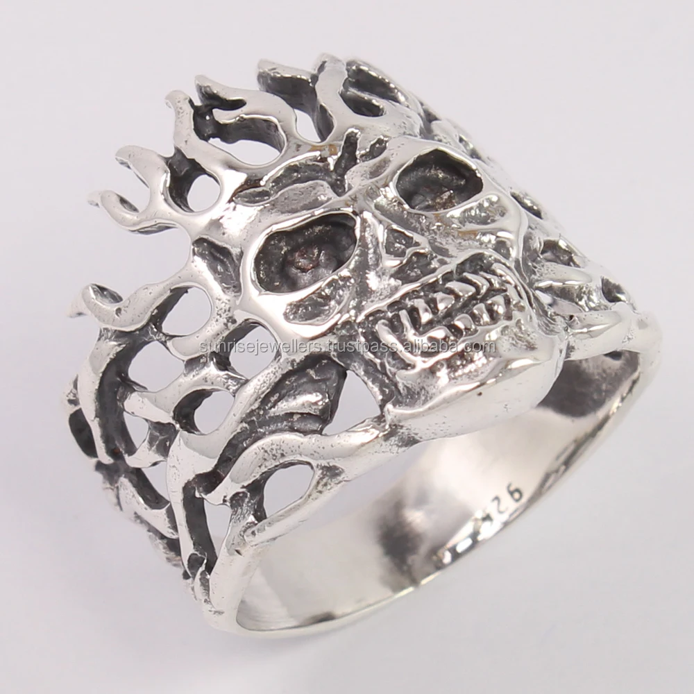 Gorgeous High Handmade Skull Biker Men Gothic Finger 925 Solid Sensational Sterling Silver Jewellery Gifts For Her