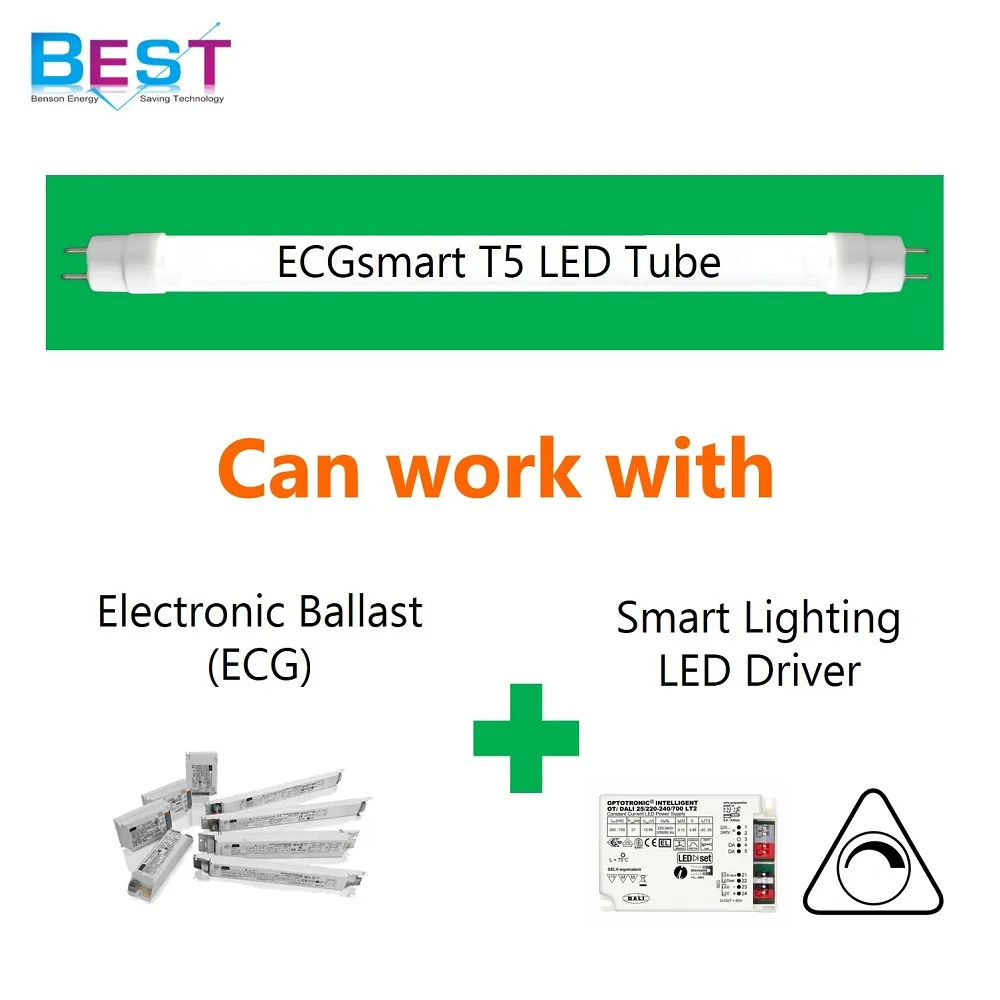 ECGsmart T5 HO LED ;direct replace  Miniature Bi-Pin G5 2ft F24T5, 3ft  F39T5, 4ft  F54T5, 5ft F49T5, 5ft F80T5 linear HO FL