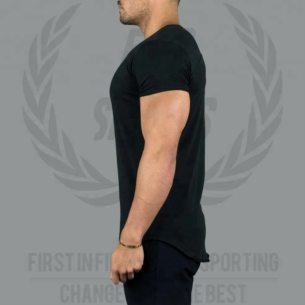 new design 92% cotton 8% Elastane t-shirts longline scoop bottom men t shirt