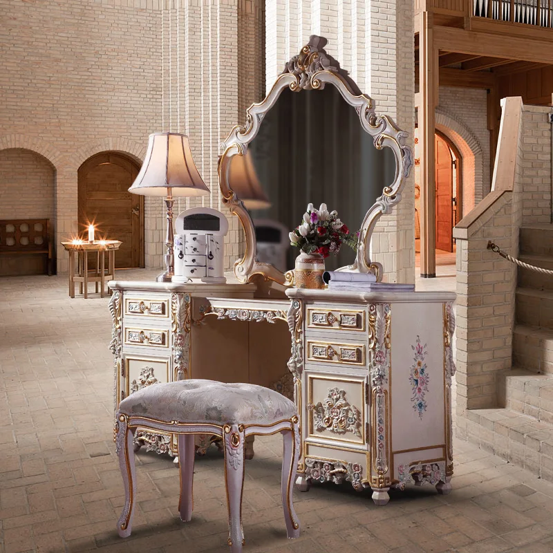 European Royal dressing mirror antique classic furniture solid wood frame mirror