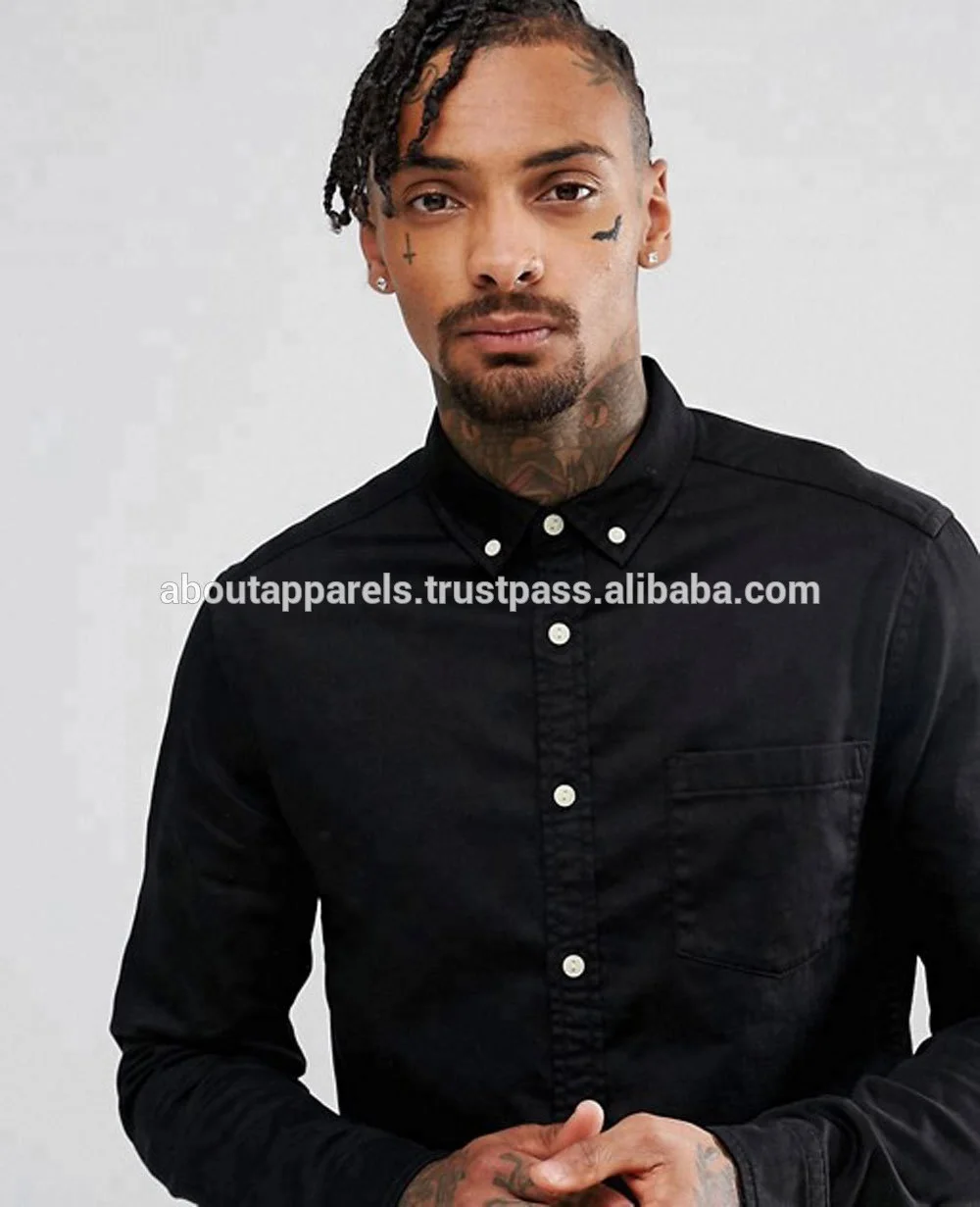 New Slim Fit custom design long sleeve denim black men fashion shirt