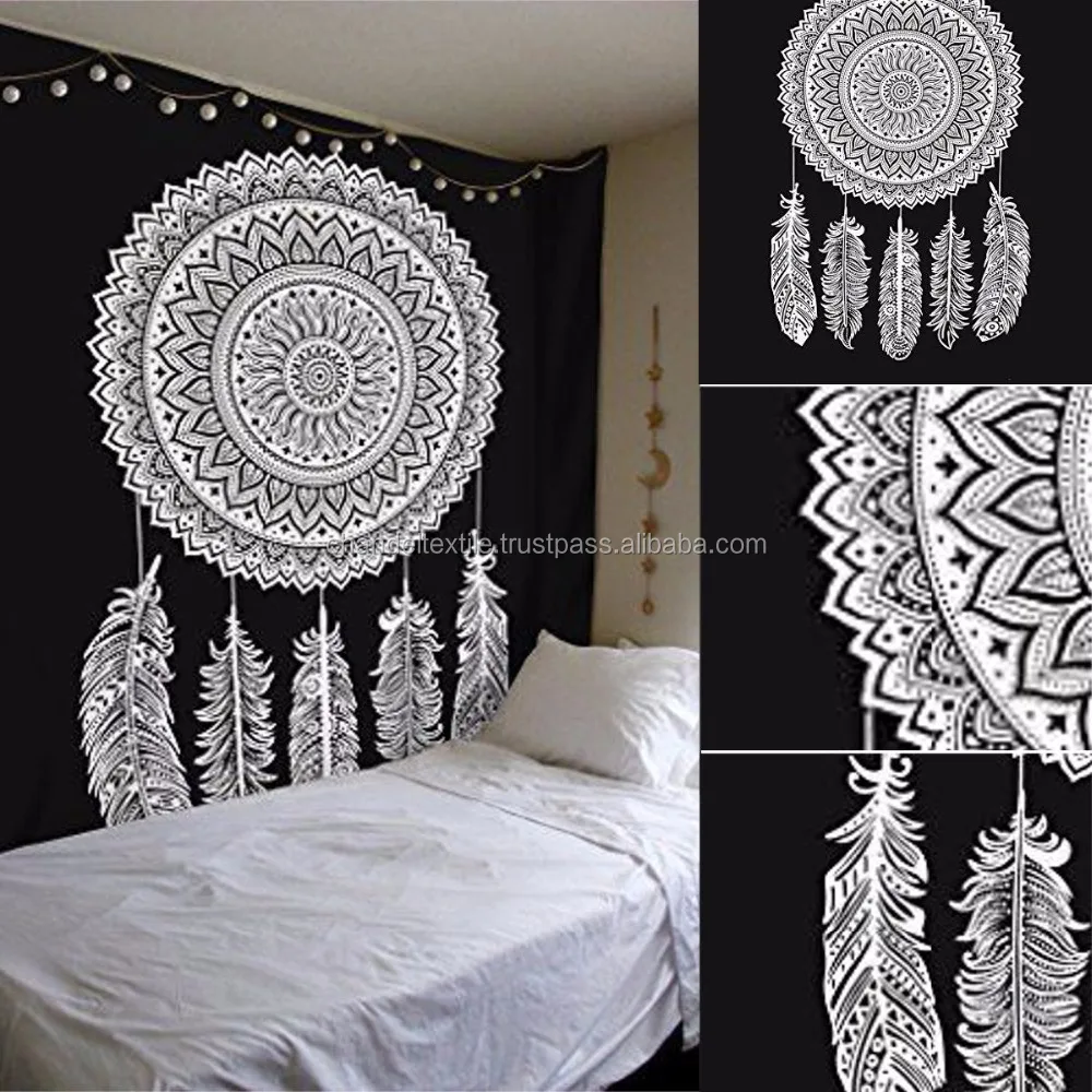 Mandala Tapestry Dream Catcher Black And White Ombre Cotton Bohemian Hippie Wall Hanging Art Bedspread Bedding Tapestries Ethnic