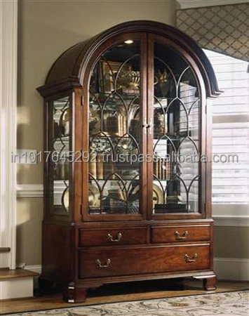 Antique living room showcase antique french style wooden carved showcase